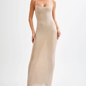 Meshki Jasmyn Hot Fix Maxi Dress With Mesh Back - Nude